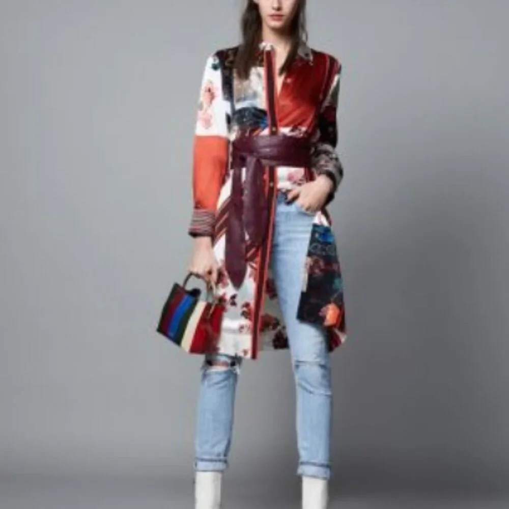 NWOT Tory Burch Printed Patchwork Silk-blend Shirt Midi Dress XS $628